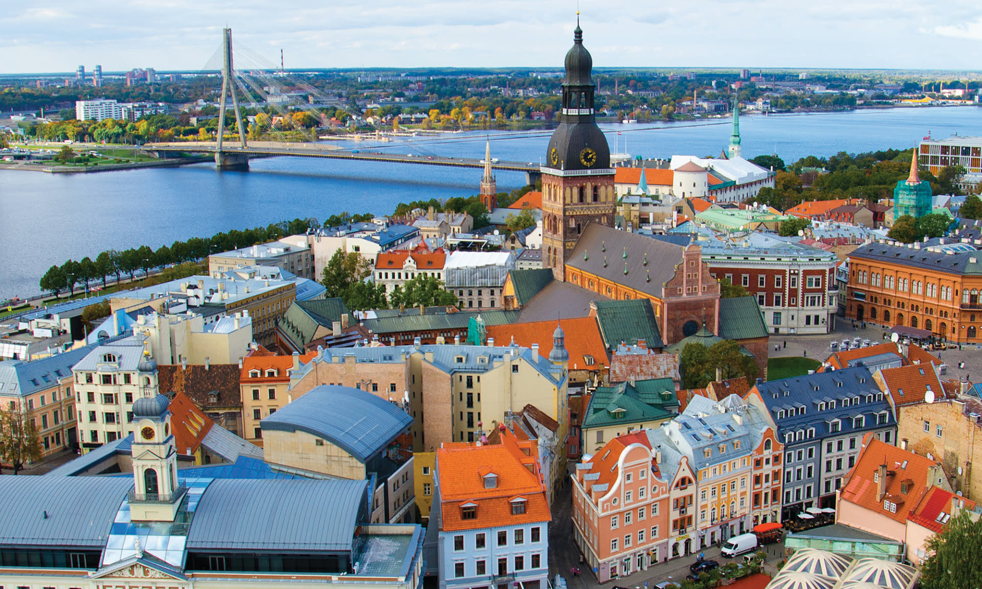 Riga old town skyline at dusk